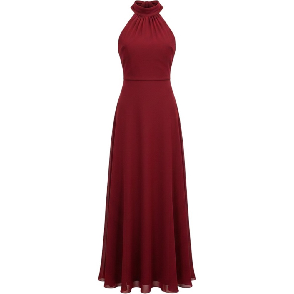 Azazie Burgundy Chiffon Halter Neck Maxi Bridesmaid Dress Wine A4